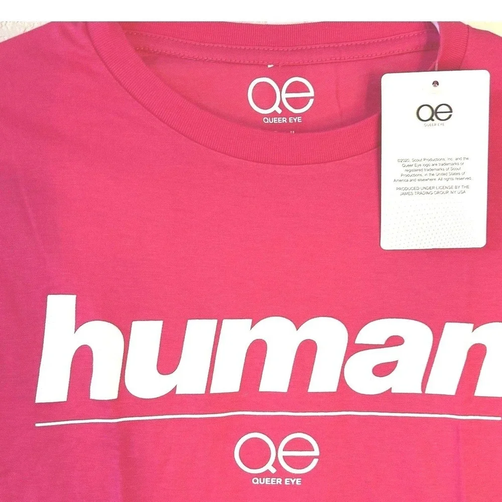 New W/Tags Queer Eye T-Shirt Pink Human Tee Rainbow Adult Unisex Sz.‎ L